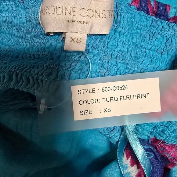 CAROLINA CONSTAS Criss‎ Cross Halter Fit-N-Flare Smocked Maxi Dress Turquoise XS - Picture 11 of 11